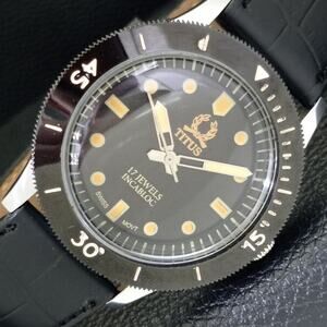 Vintage 1977 Titus Manual Mens Silver Watch W/Leather Strap & Orange accents